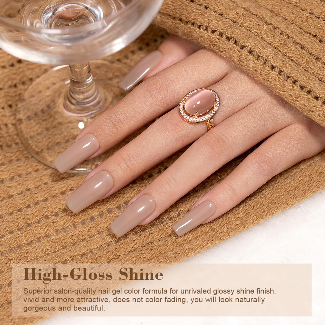 RARJSM Nude Gel Polish swatch shows sheer pink-brown translucence