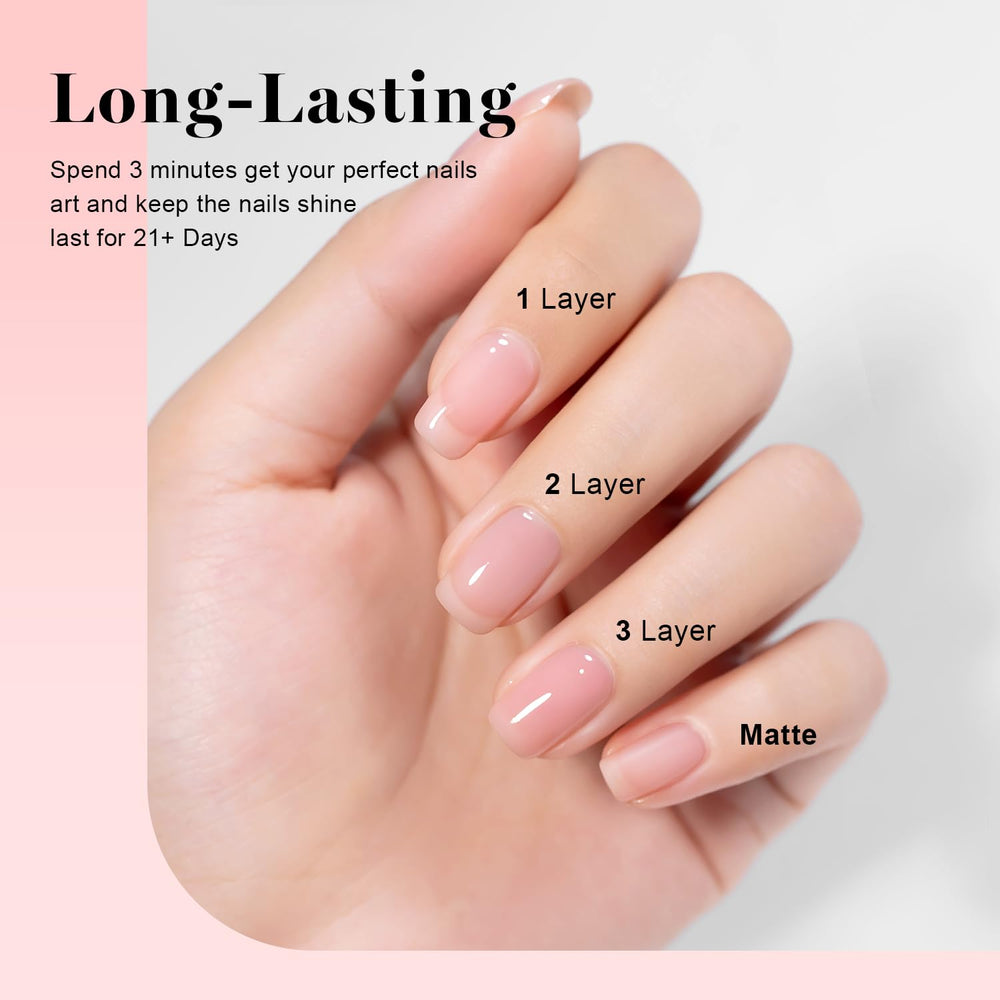 RARJSM nude gel polish bottle with UV-LED cure for long-lasting shine.