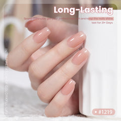 RARJSM nude gray pink gel on nails displaying natural color and flexibility