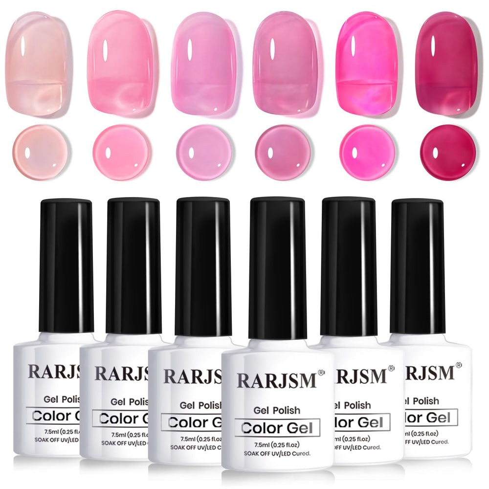 RARJSM nude pink jelly nail polish set for a soft translucent French manicure.