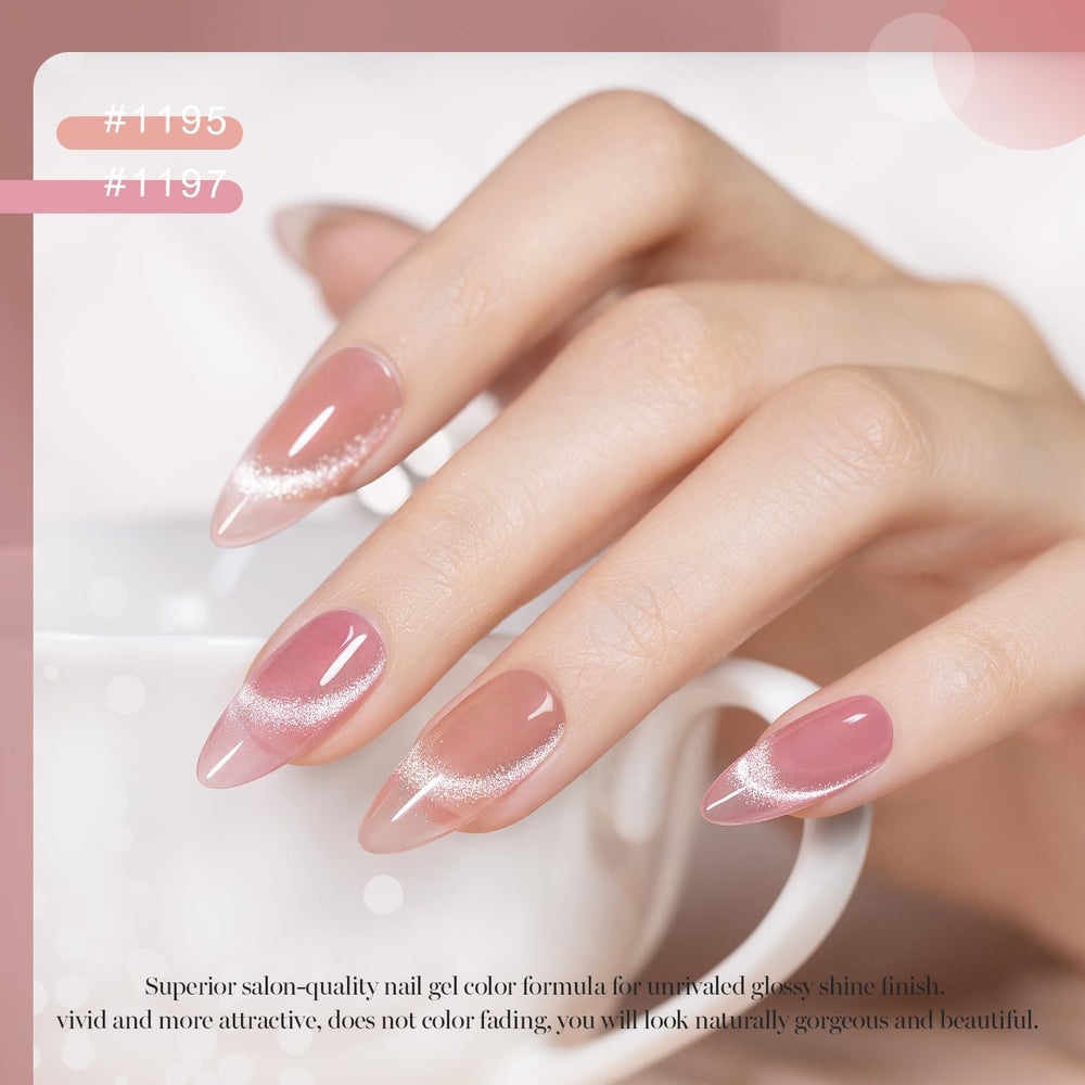 RARJSM Nude Pink sheer cat eye polish for elegant nail looks