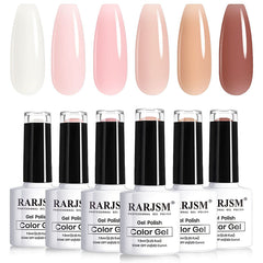 RARJSM nude sheer jelly pink bottle shows soft pink gel polish for natural nails.