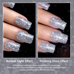 RARJSM Reflective Glitter Gel Polish shows iridescent shimmer and rich pigment on swatch