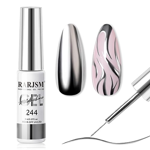 RARJSM reflective chrome gel creating eye-catching nails.