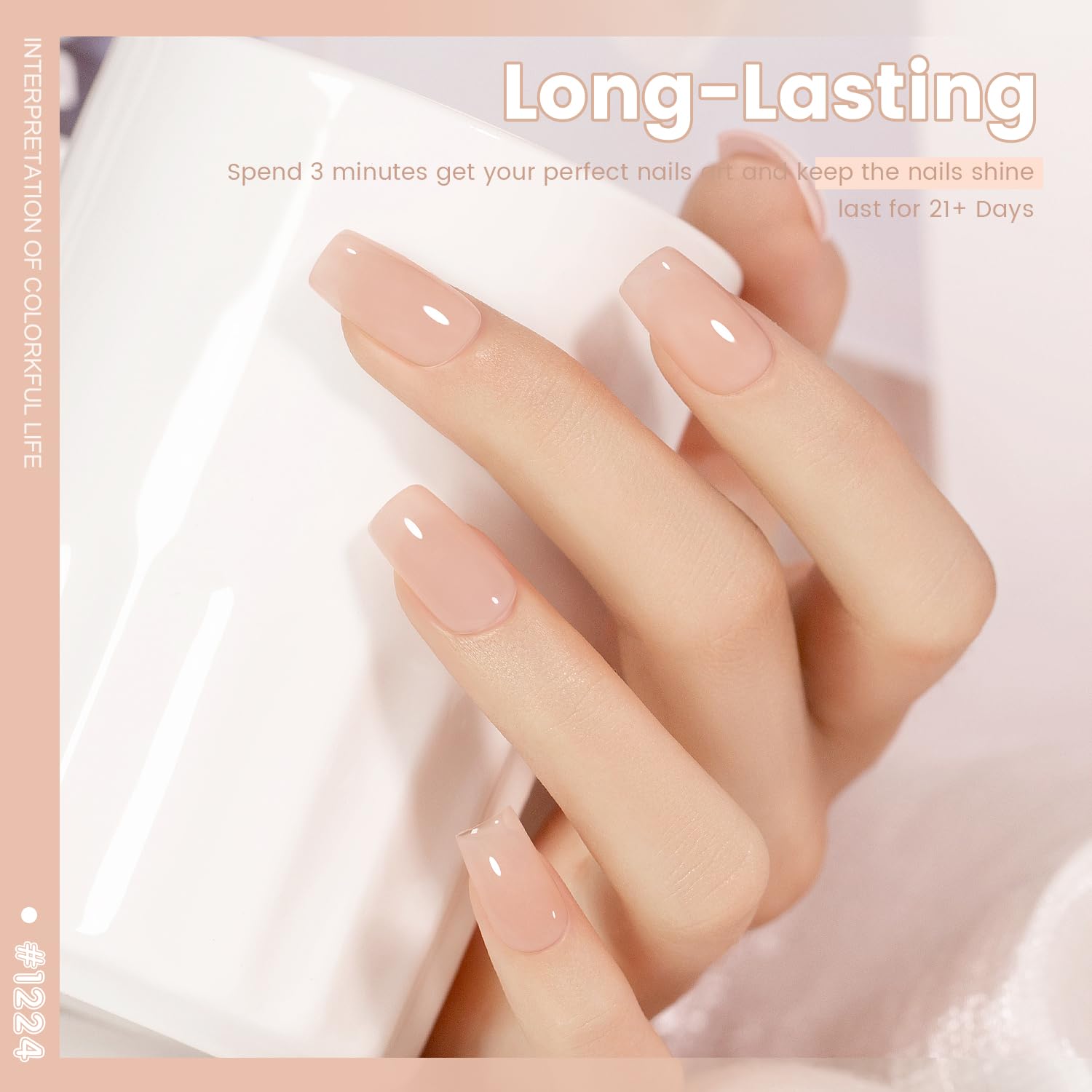 RARJSM Rubber Base Coat Nude Pink extension; shows quick nail lengthening with control.