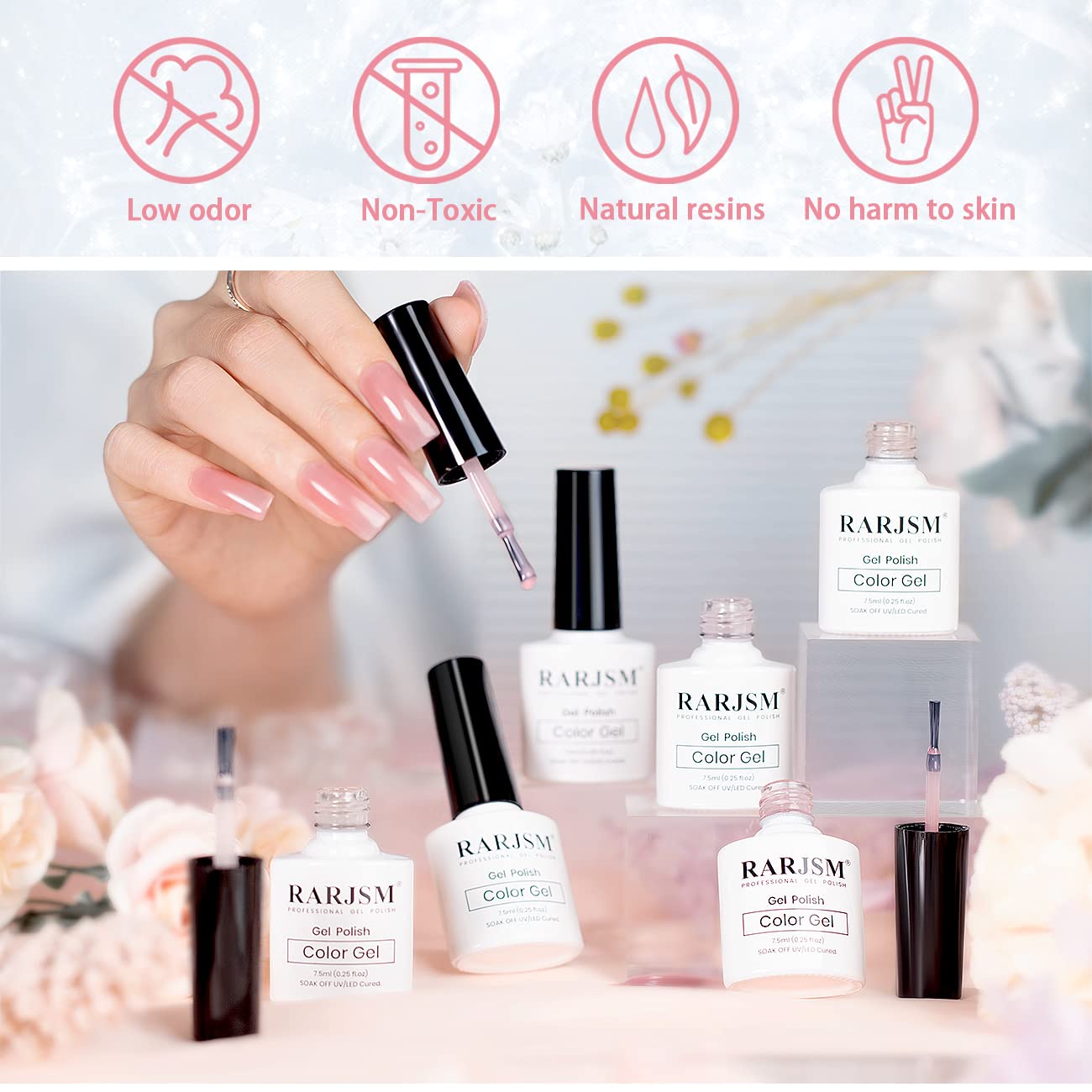 RARJSM sheer rose nude gel nail polish for subtle daily wear
