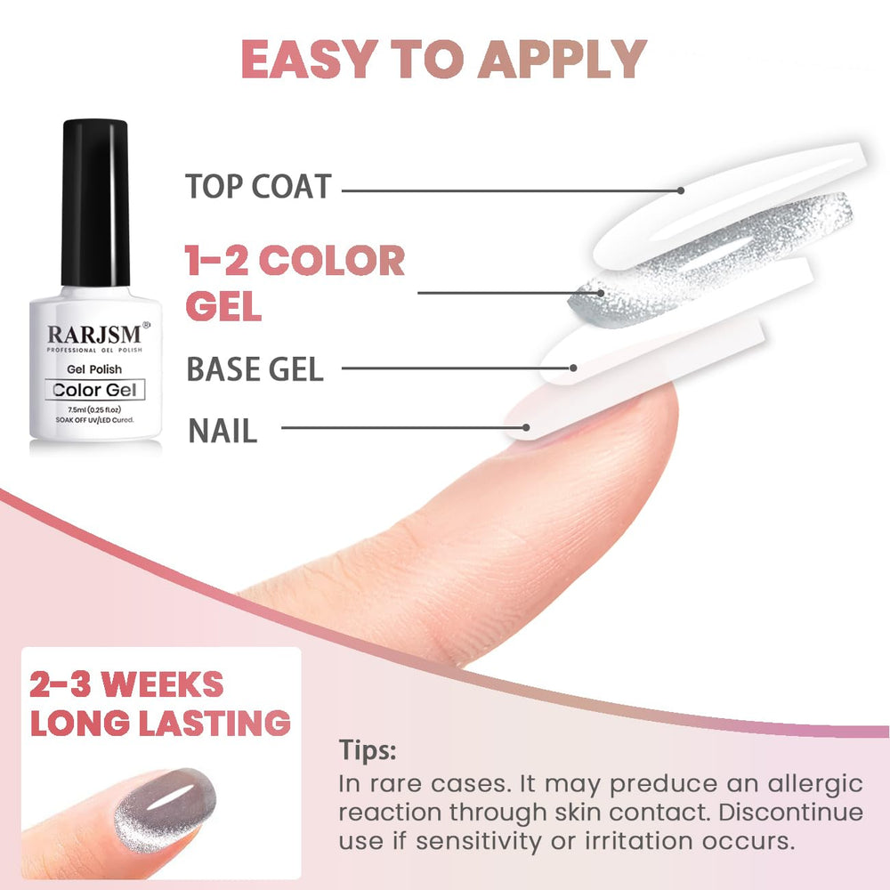 RARJSM silver cat-eye glitter for high-gloss manicures