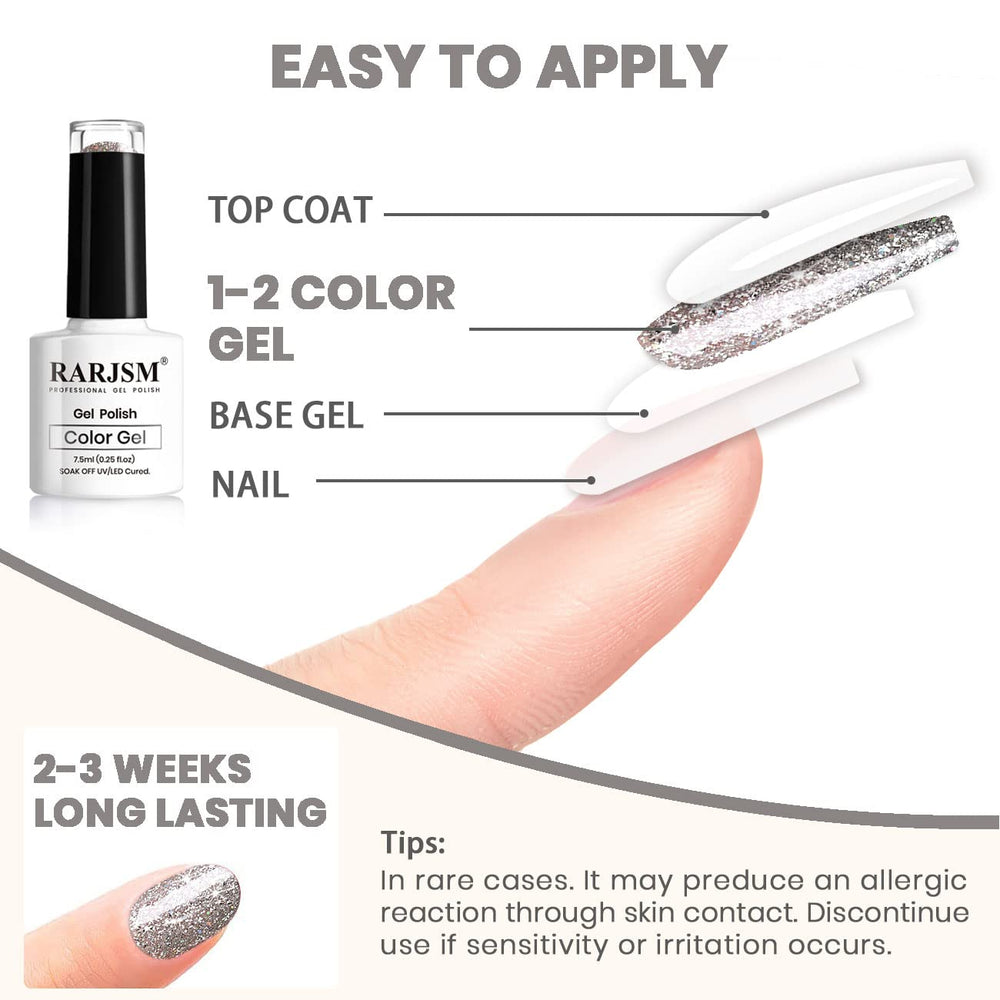 RARJSM glitter sparkle catches light on nails for glamorous effect.