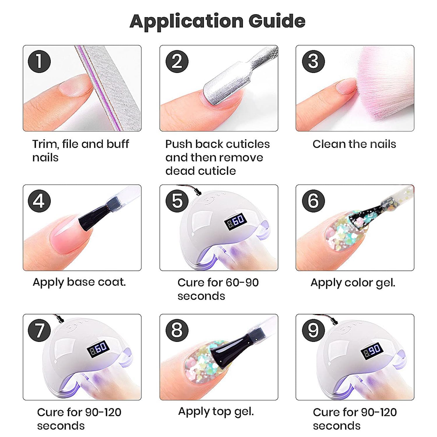 RARJSM soak-off glitter gel polish bottle and nails in home manicure