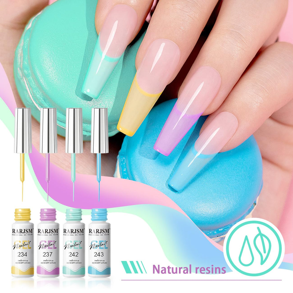 RARJSM striping gel nail art close-up highlighting lines and dots