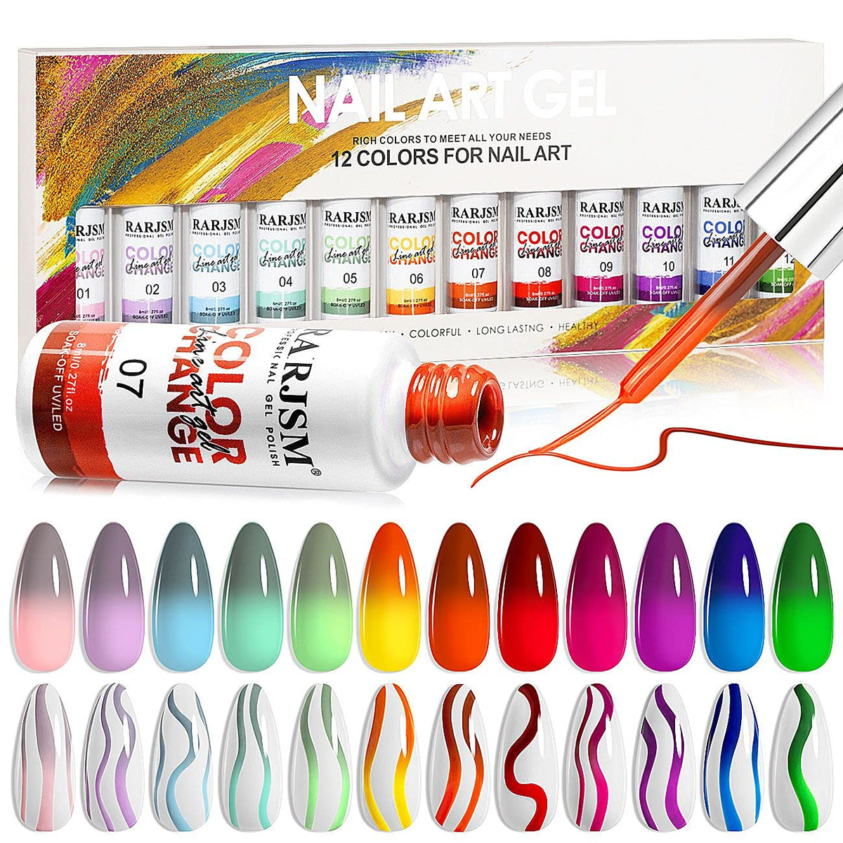 RARJSM temperature color-changing nail polish set in 12 colors for seasonal nail art.
