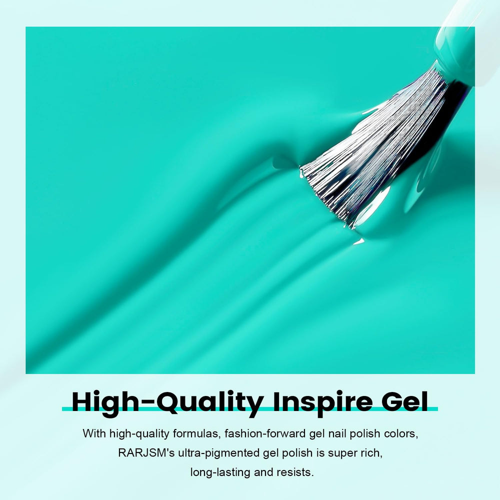RARJSM turquoise blue gel nail polish brush stroke shows smooth application