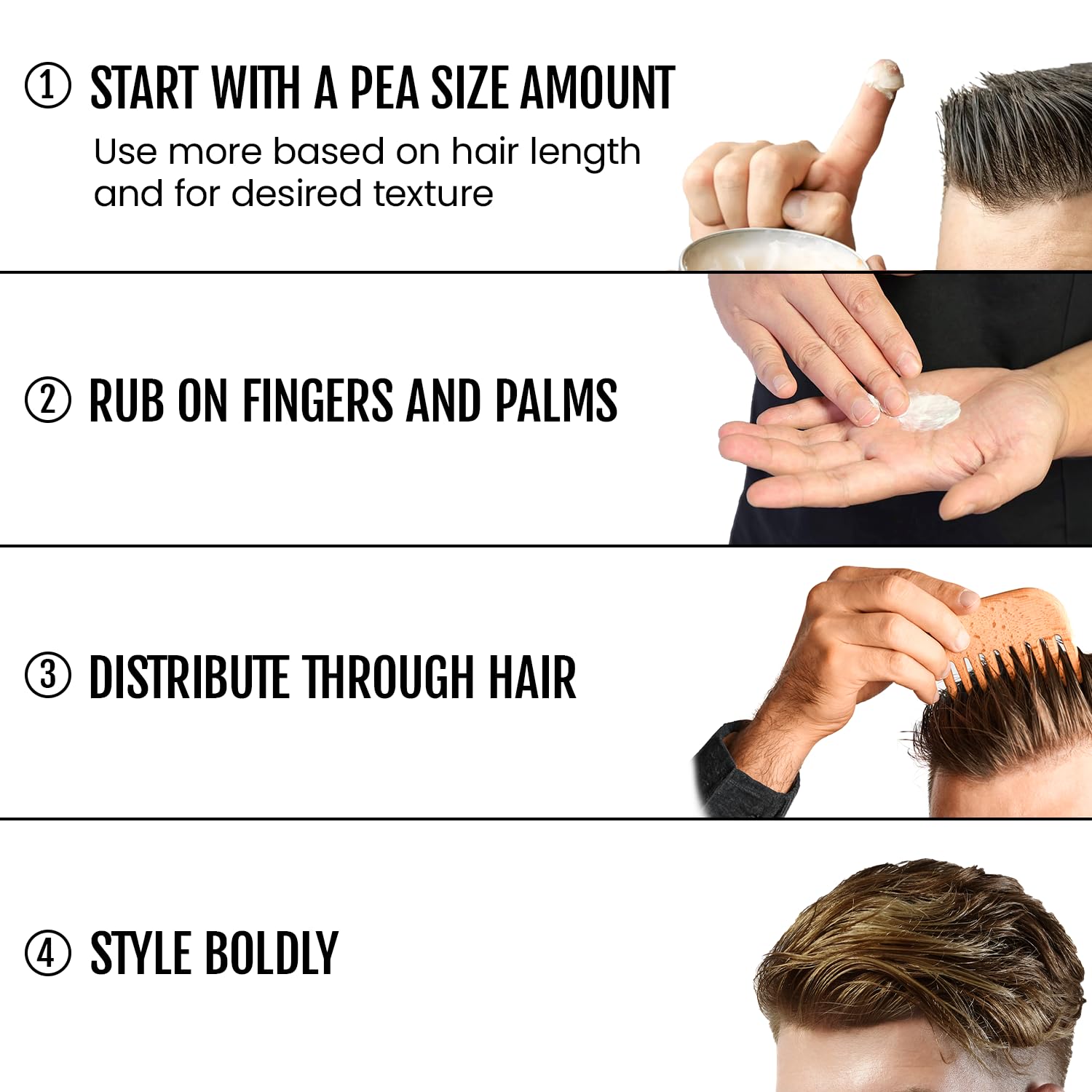 Hands applying Rascal Deluxe Pomade #3 for flexible styling.