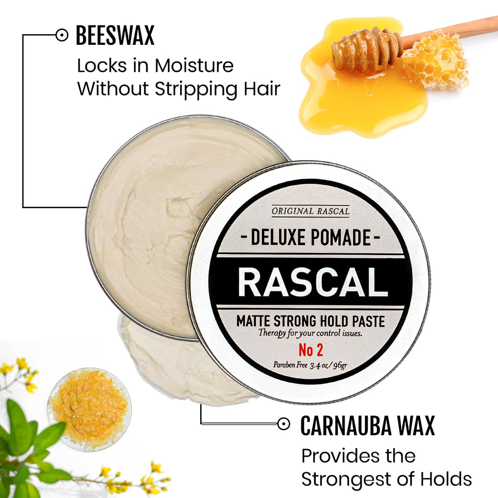 Rascal Original Deluxe Pomade matte finish keeps hair natural and non-greasy