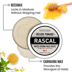 Rascal Original Deluxe Pomade matte finish keeps hair natural and non-greasy