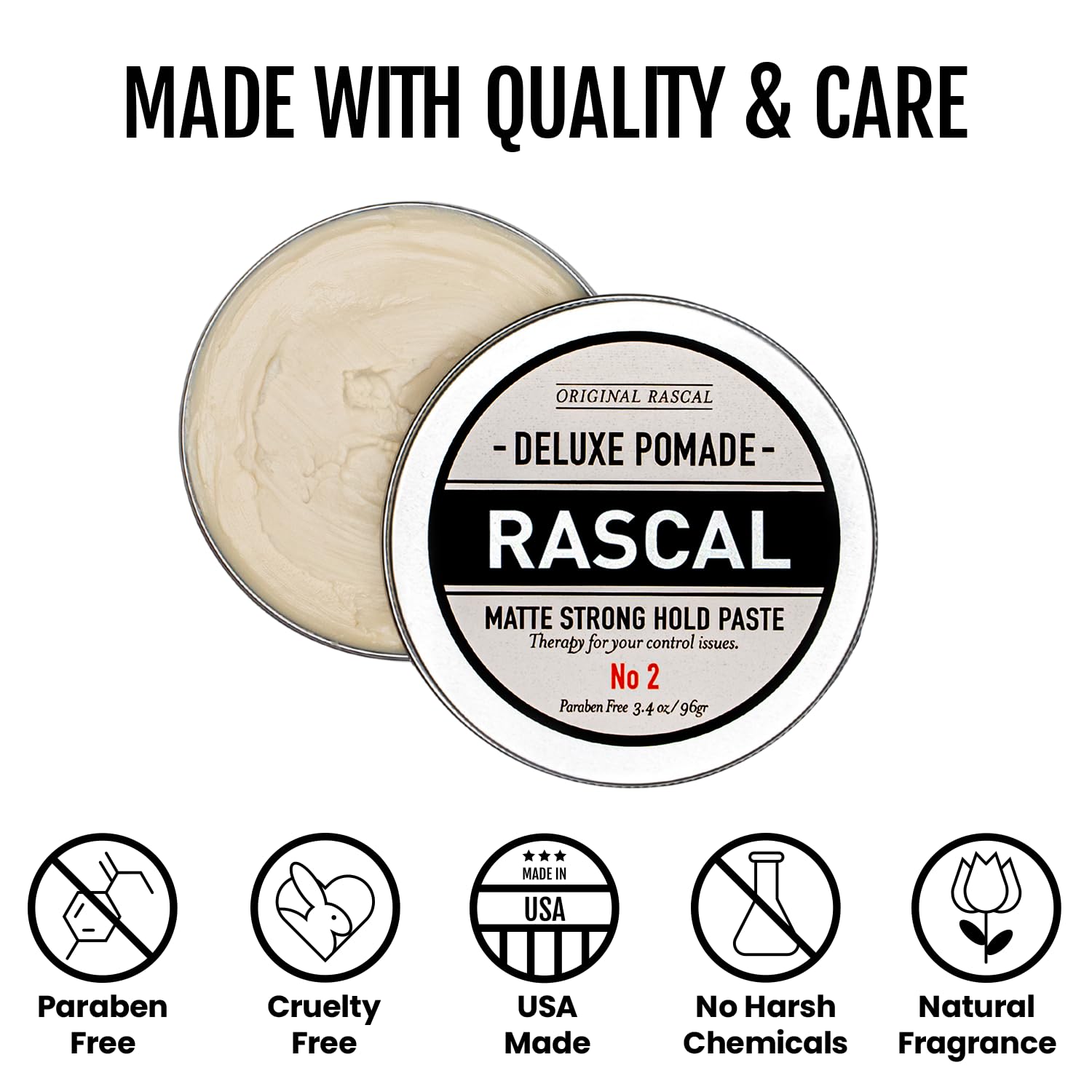 Rascal Deluxe Pomade on-the-go design ensures convenient grooming anywhere