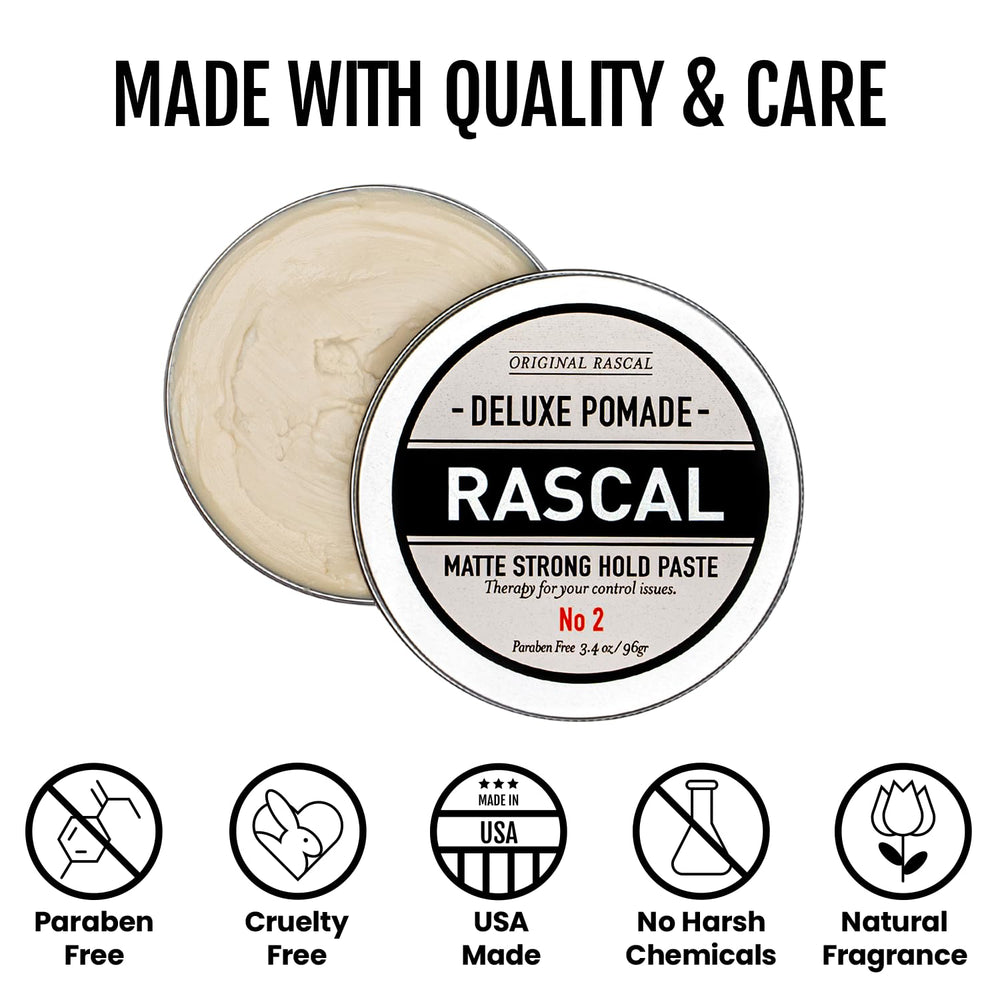 Rascal Deluxe Pomade on-the-go design ensures convenient grooming anywhere
