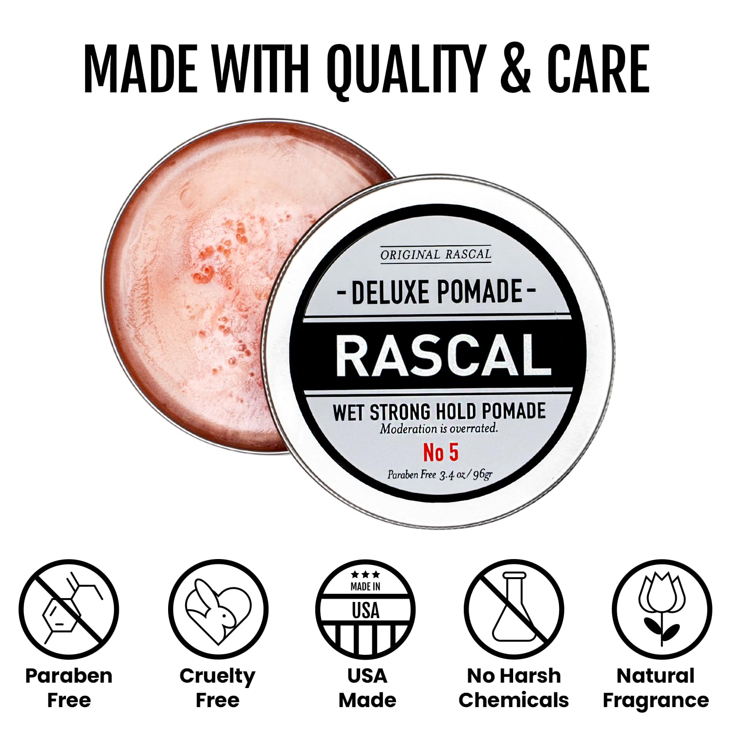 Rascal Original Deluxe Pomade 5 packaging display ideal travel-ready grooming