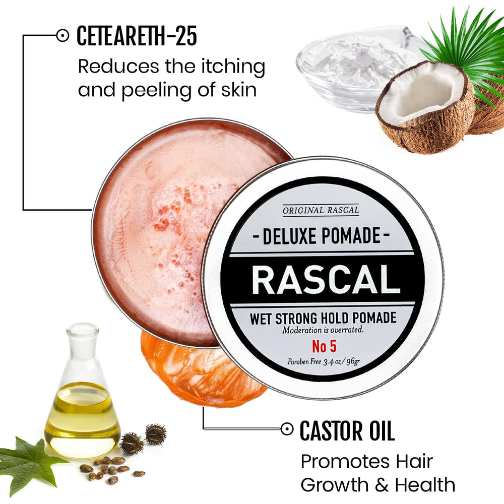 Rascal Original Deluxe Pomade 5 wet-look hair display emphasizes high shine