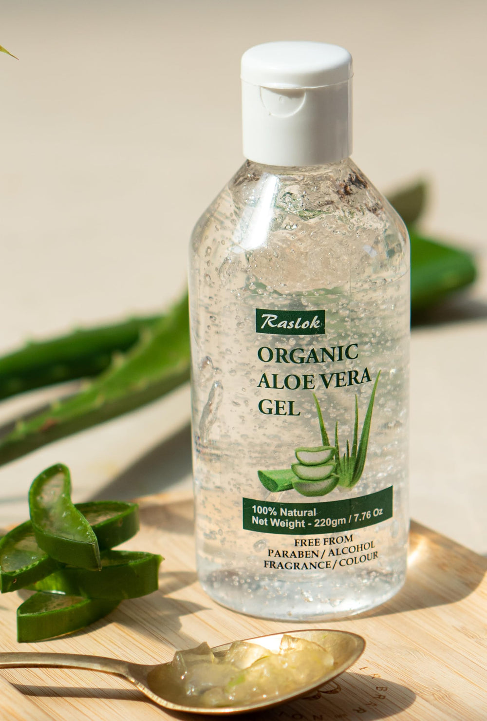 Raslok Aloe Vera Gel on the face as a lightweight moisturizer.