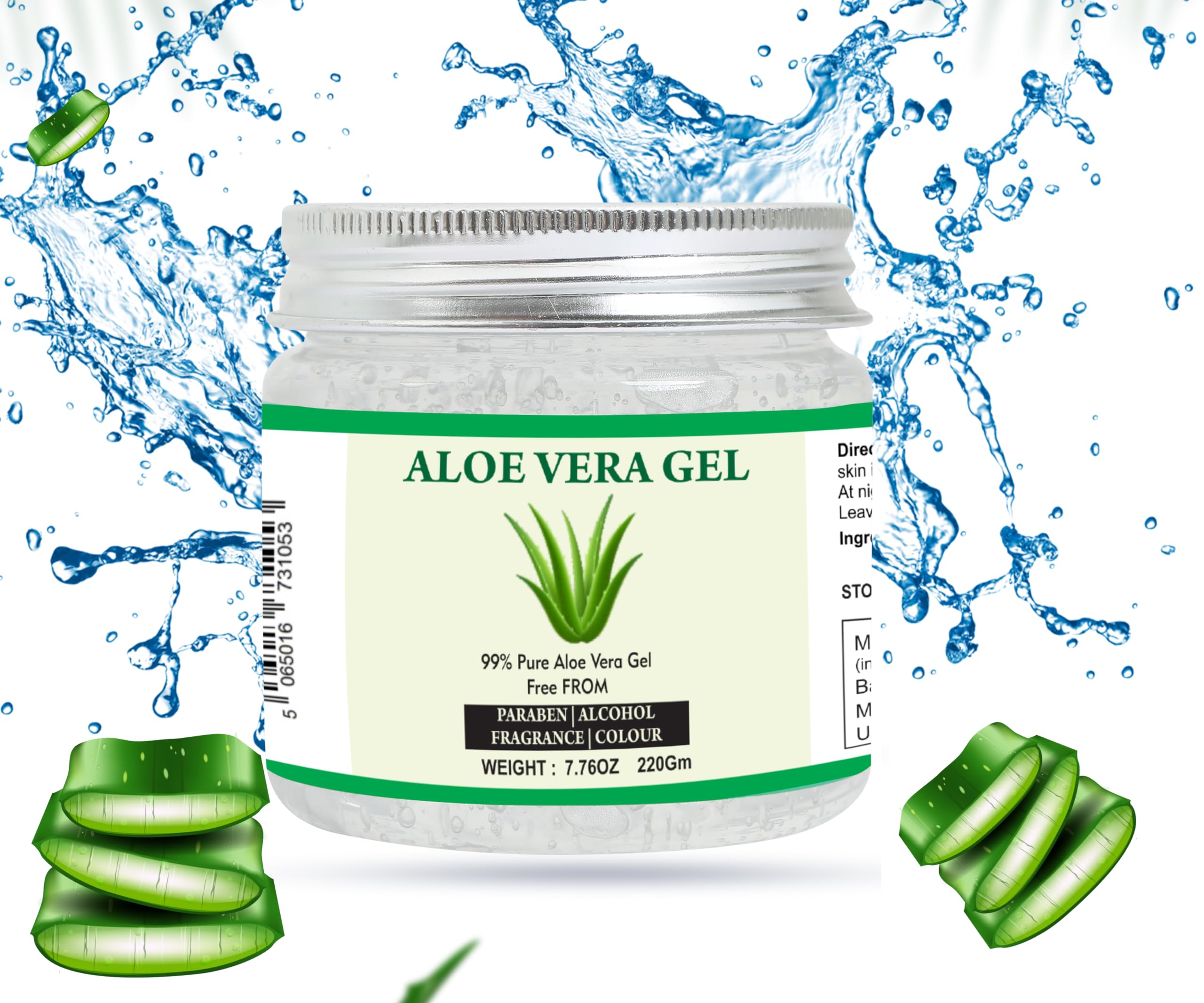 Raslok Aloe Vera Gel packaging back view highlights simple, natural packaging.