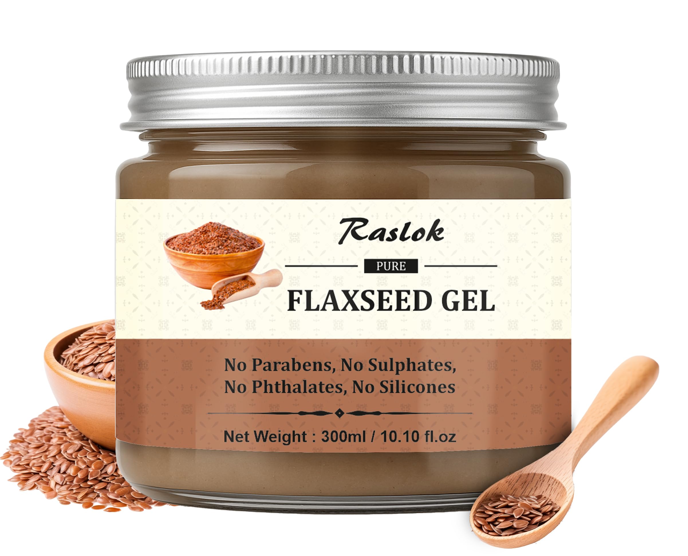 Raslok Pure Flaxseed Gel bottle front view highlighting lightweight hydration
