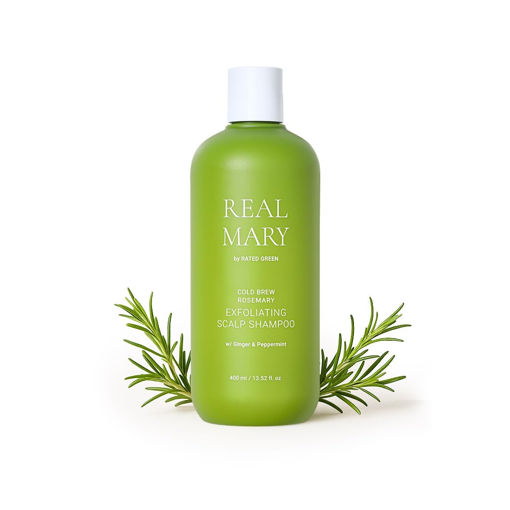 RATED GREEN Real Mary exfoliating dry scalp shampoo bottle delivers a refreshing cleanse for itchy scalps