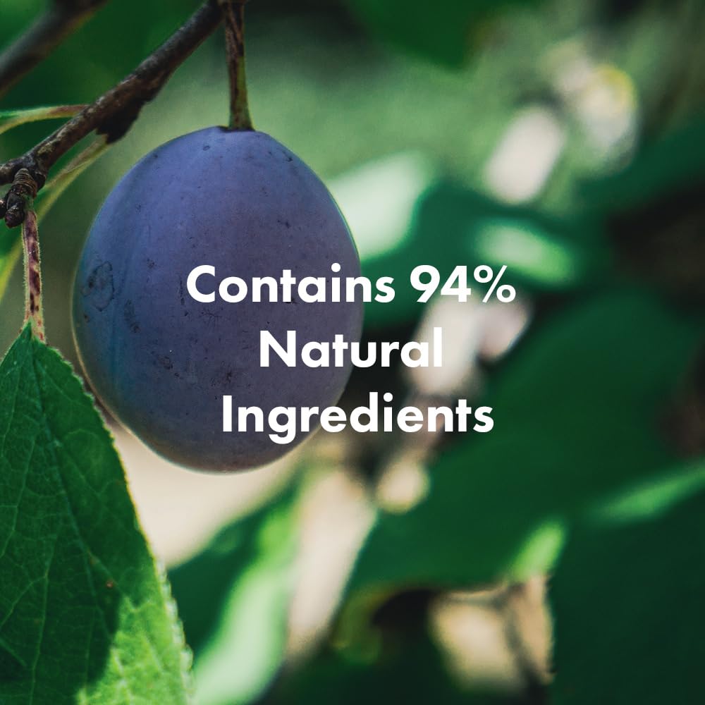 RATED GREEN Upcycled prune oil label signals eco-friendly, color-retaining formula.