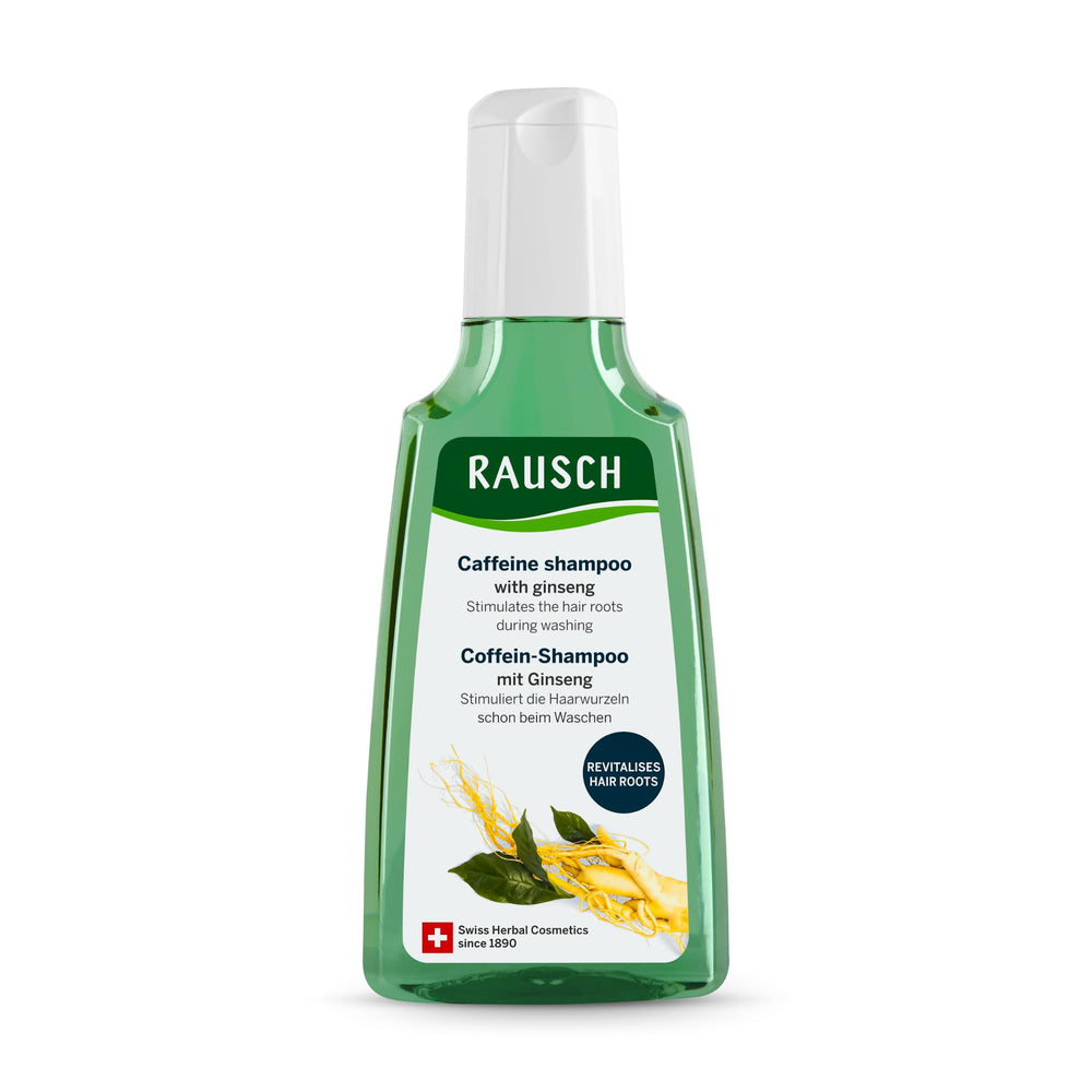 RAUSCH Ginseng Caffeine Shampoo bottle front, crisp branding, ideal daily refresh for scalp.