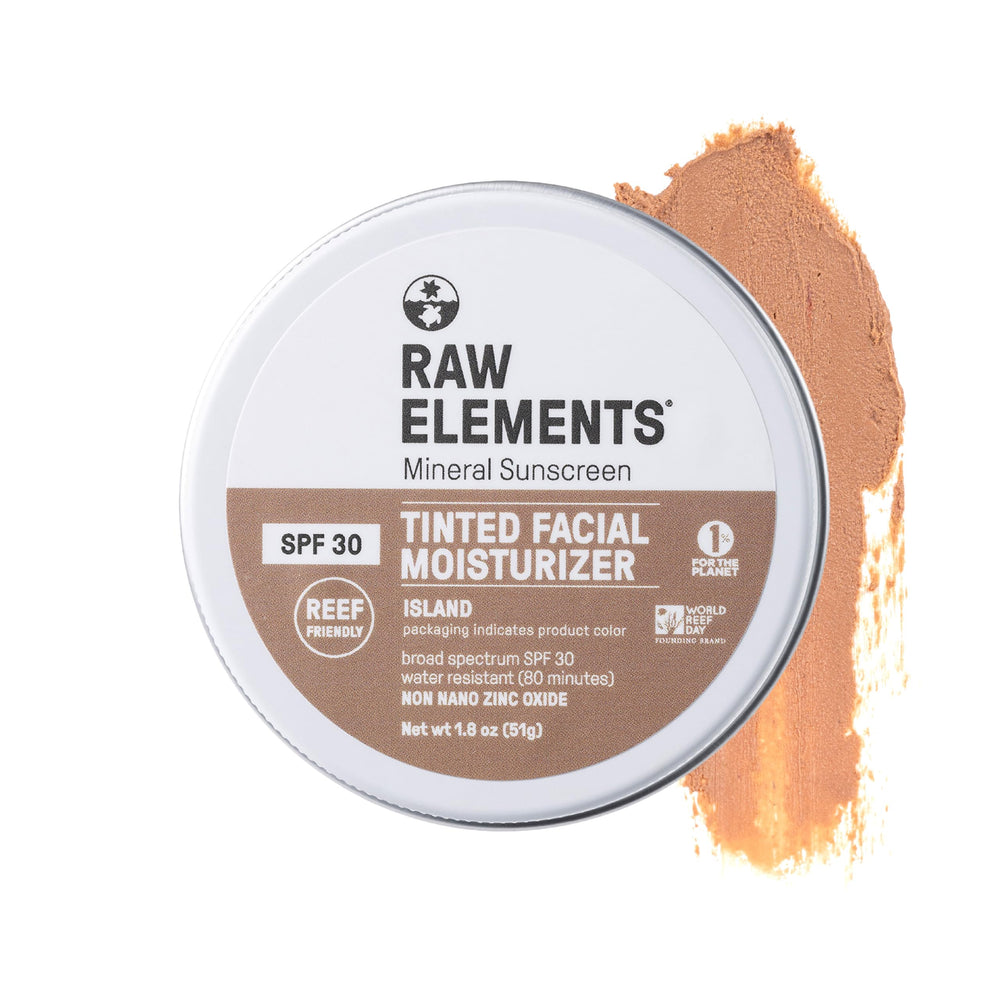 Raw Elements Ultra-Moisturizing Tinted Face Cream bottle pour showing daily protection.