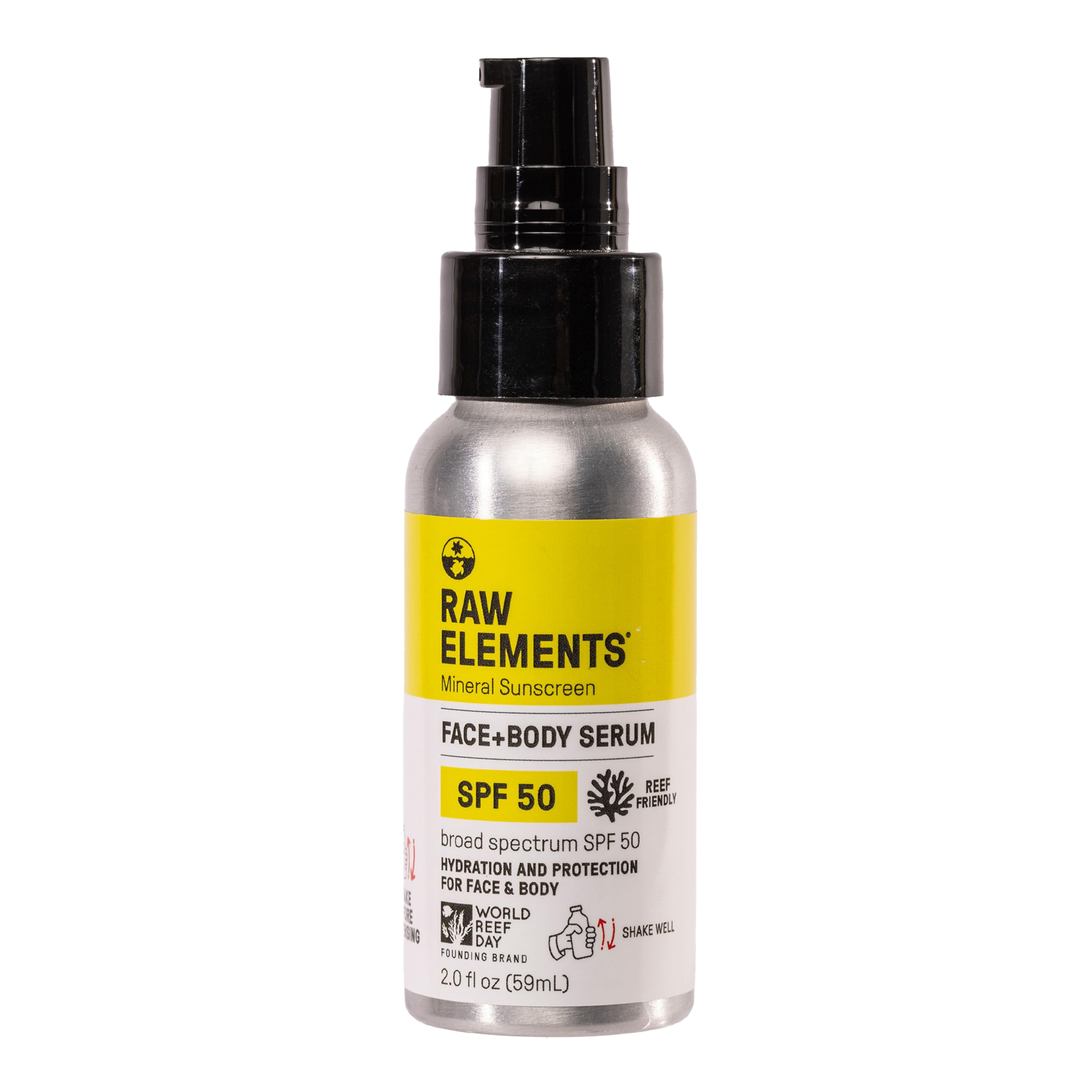 Raw Elements Face + Body Serum SPF 50 front bottle for daily protection