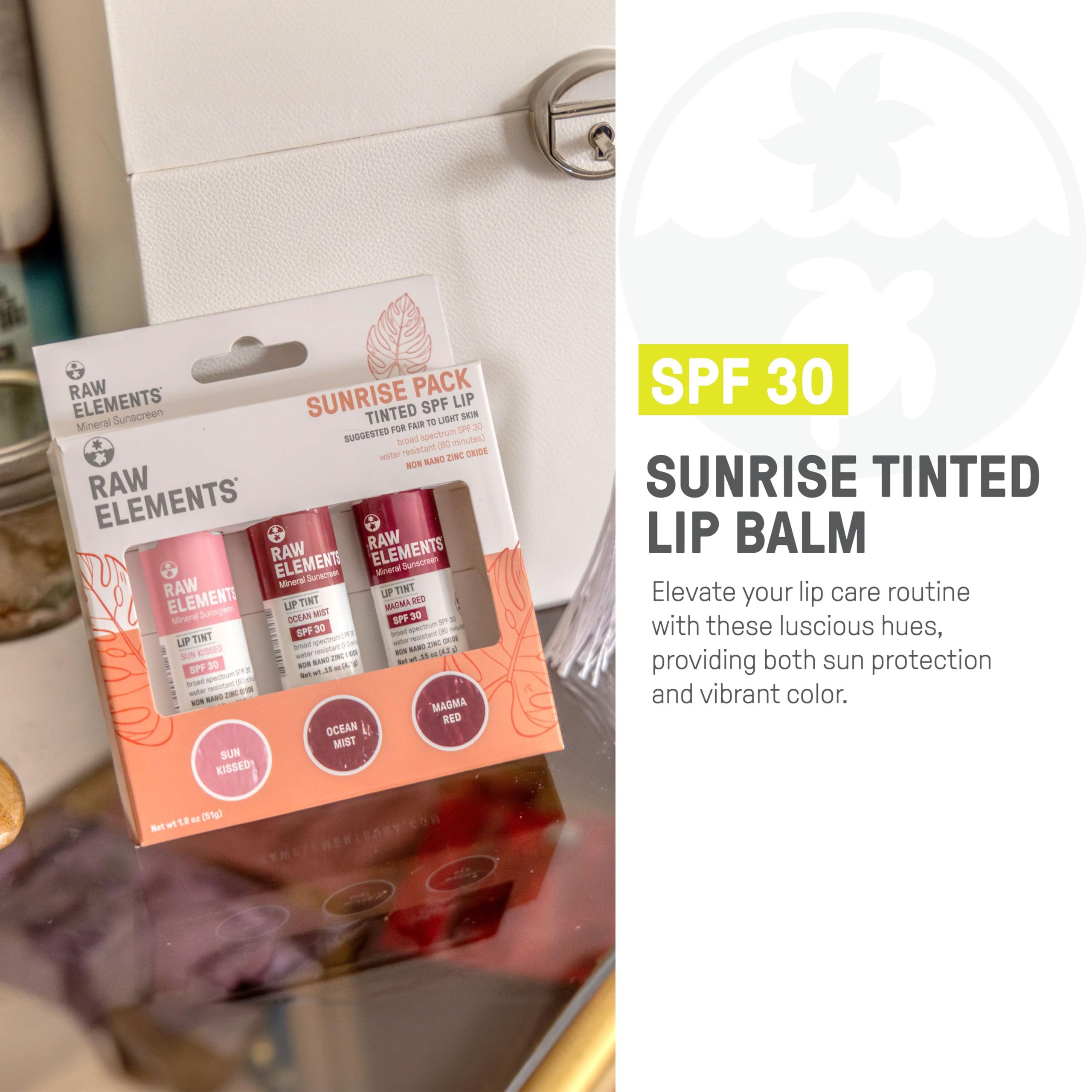 Raw Elements Ocean Mist tinted lip pack delivers color and long-lasting hydration
