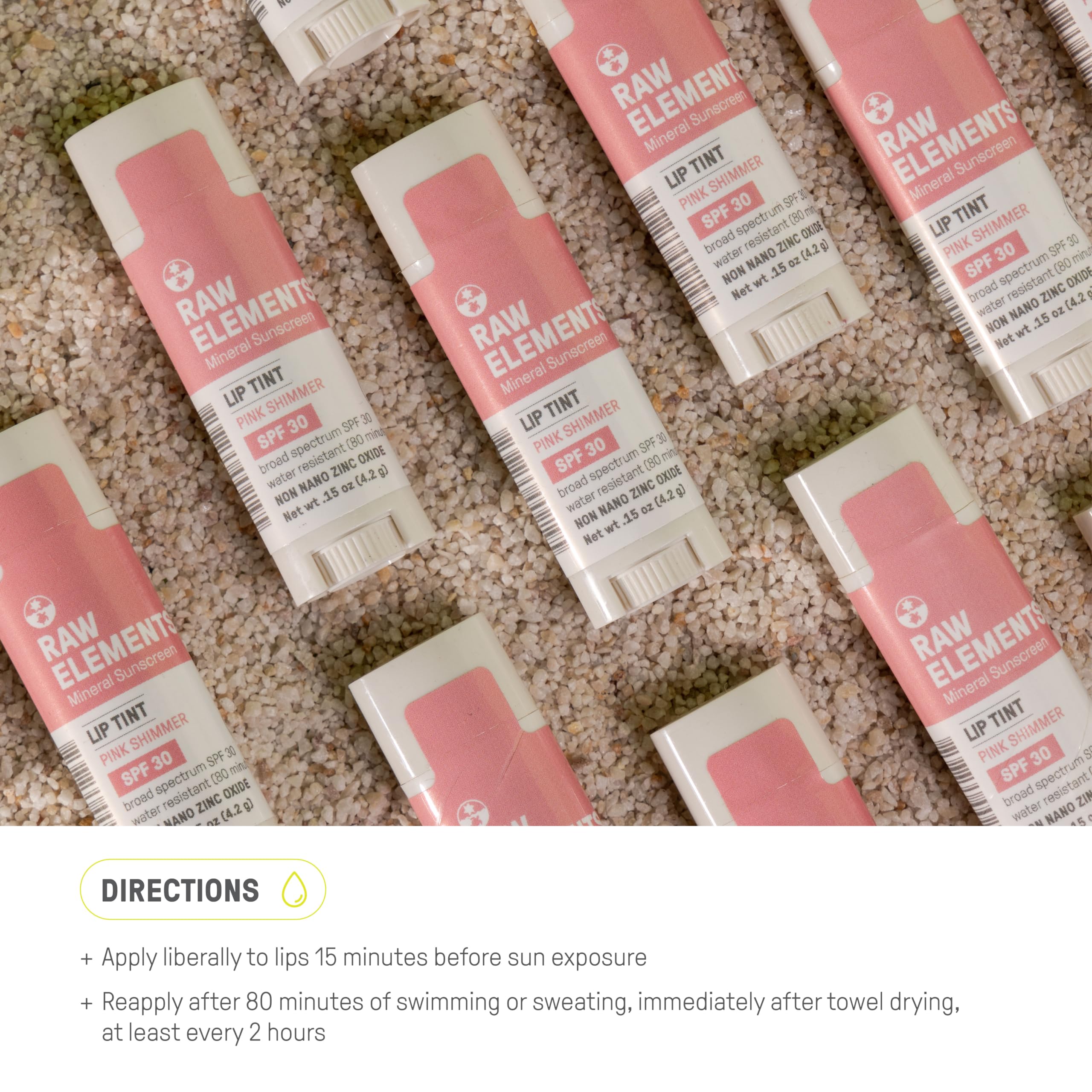 Raw Elements Pink Lip Shimmer uses organic ingredients for daily lip care.