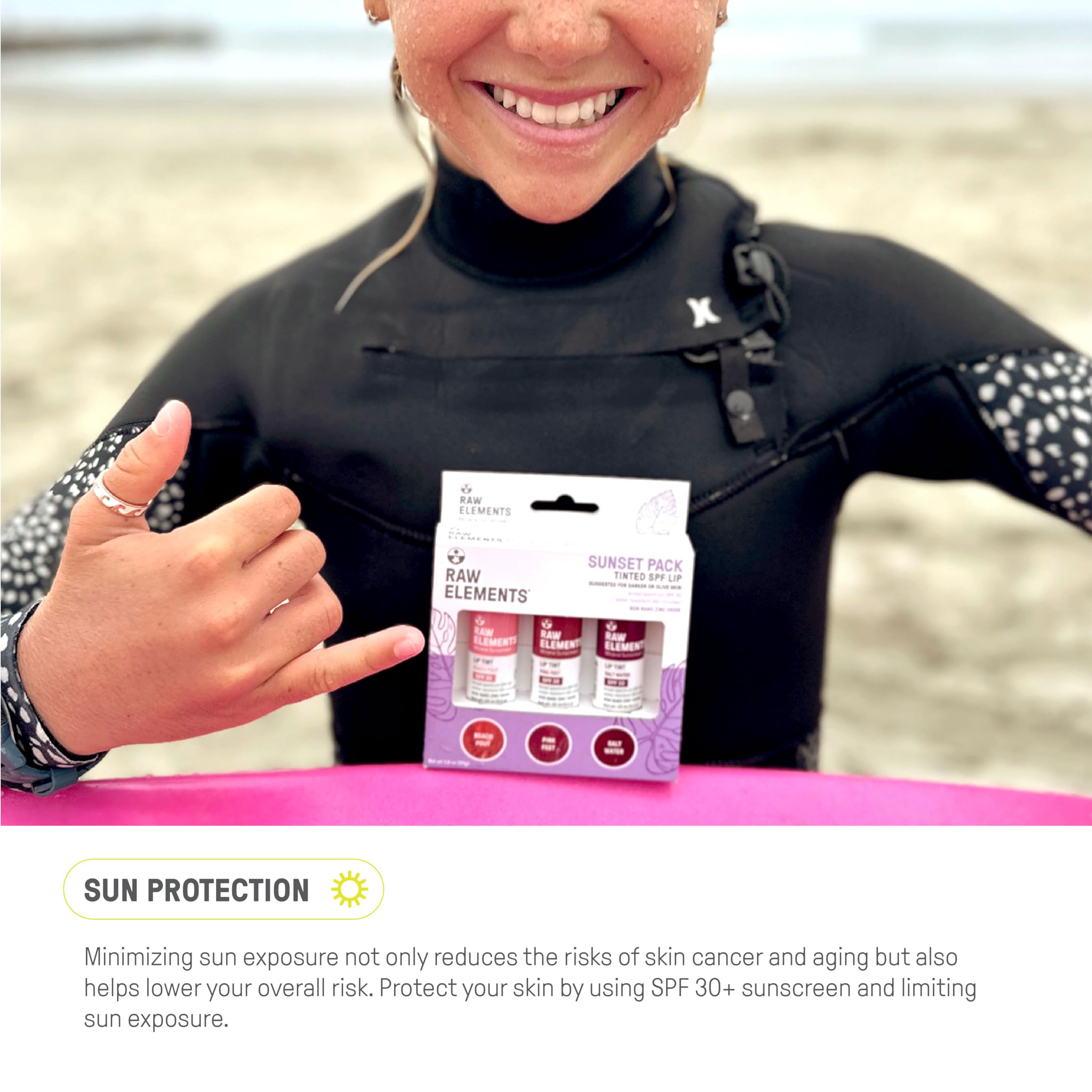 Raw Elements Tinted Lip Beach Pout cruelty-free lip care in eco-friendly packaging.
