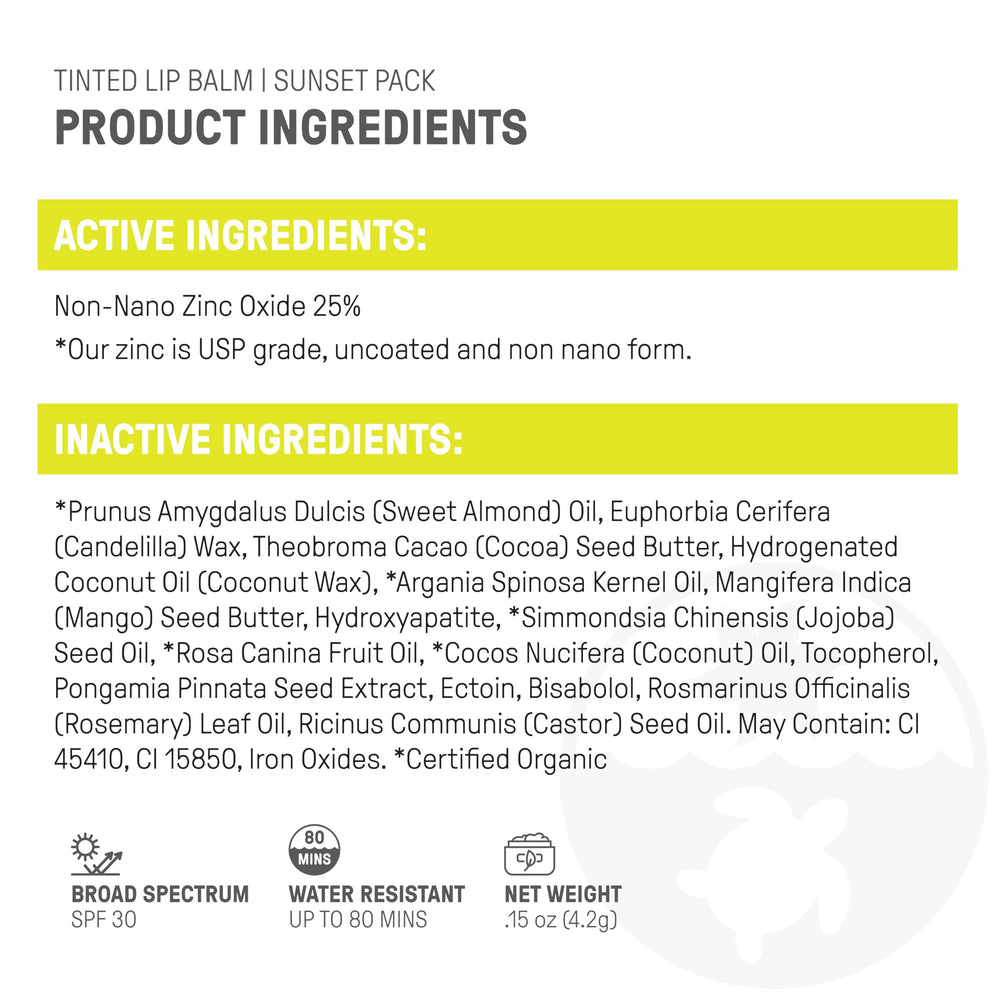 Raw Elements Tinted Lip Beach Pout packaging showing reef-safe and recyclable design.