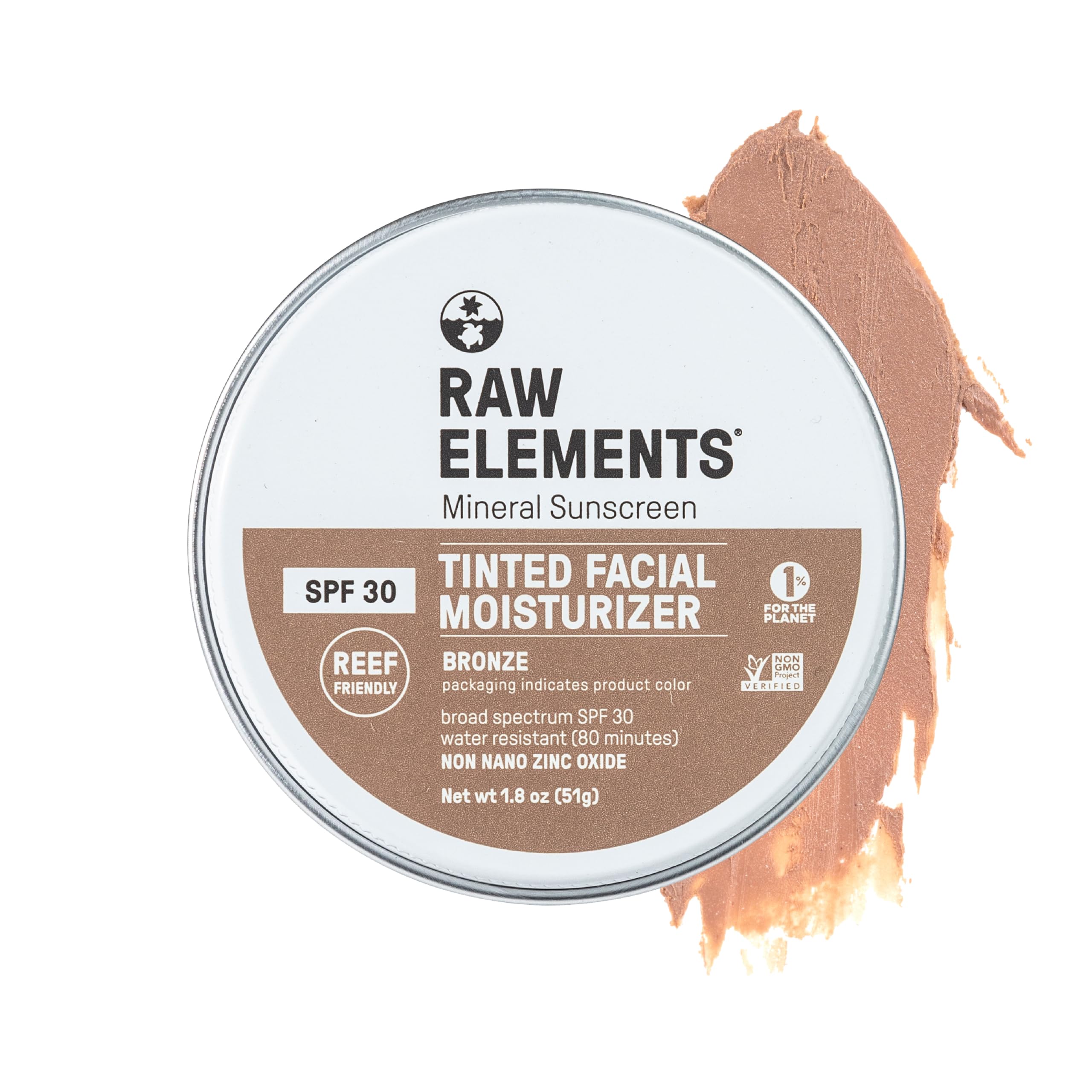 Raw Elements ultra moisturizing tinted face cream bottle offers daily SPF 30 protection.