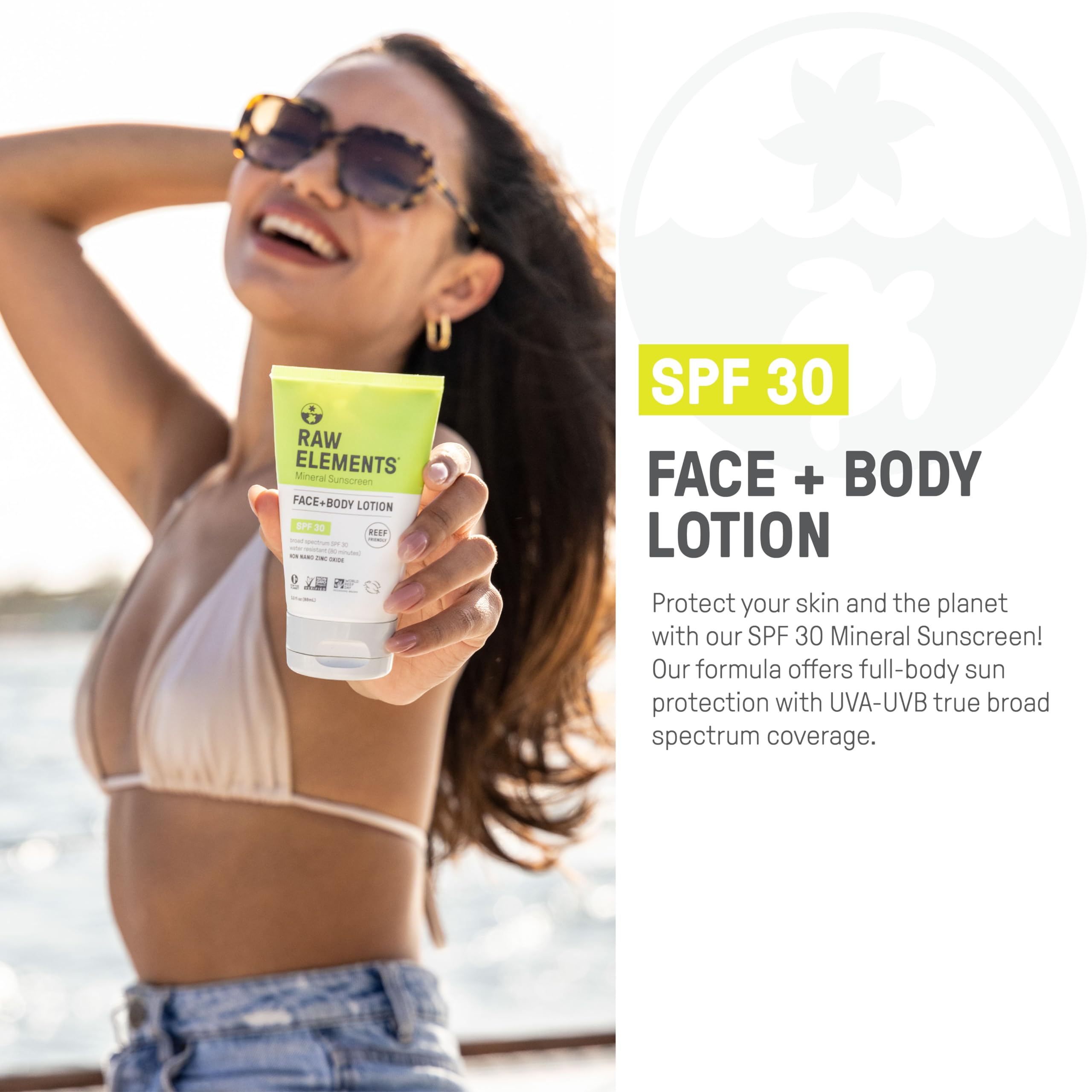 Raw Elements water-resistant sunscreen lasts up to 80 minutes for active outdoor days.