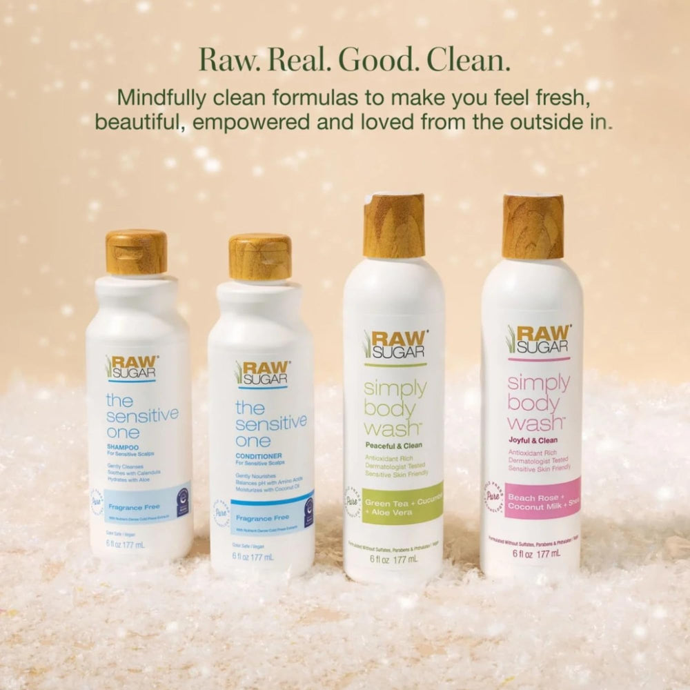 RAW SUGAR Sensitive Conditioner bottle ideal for gentle nourishment on delicate scalps.