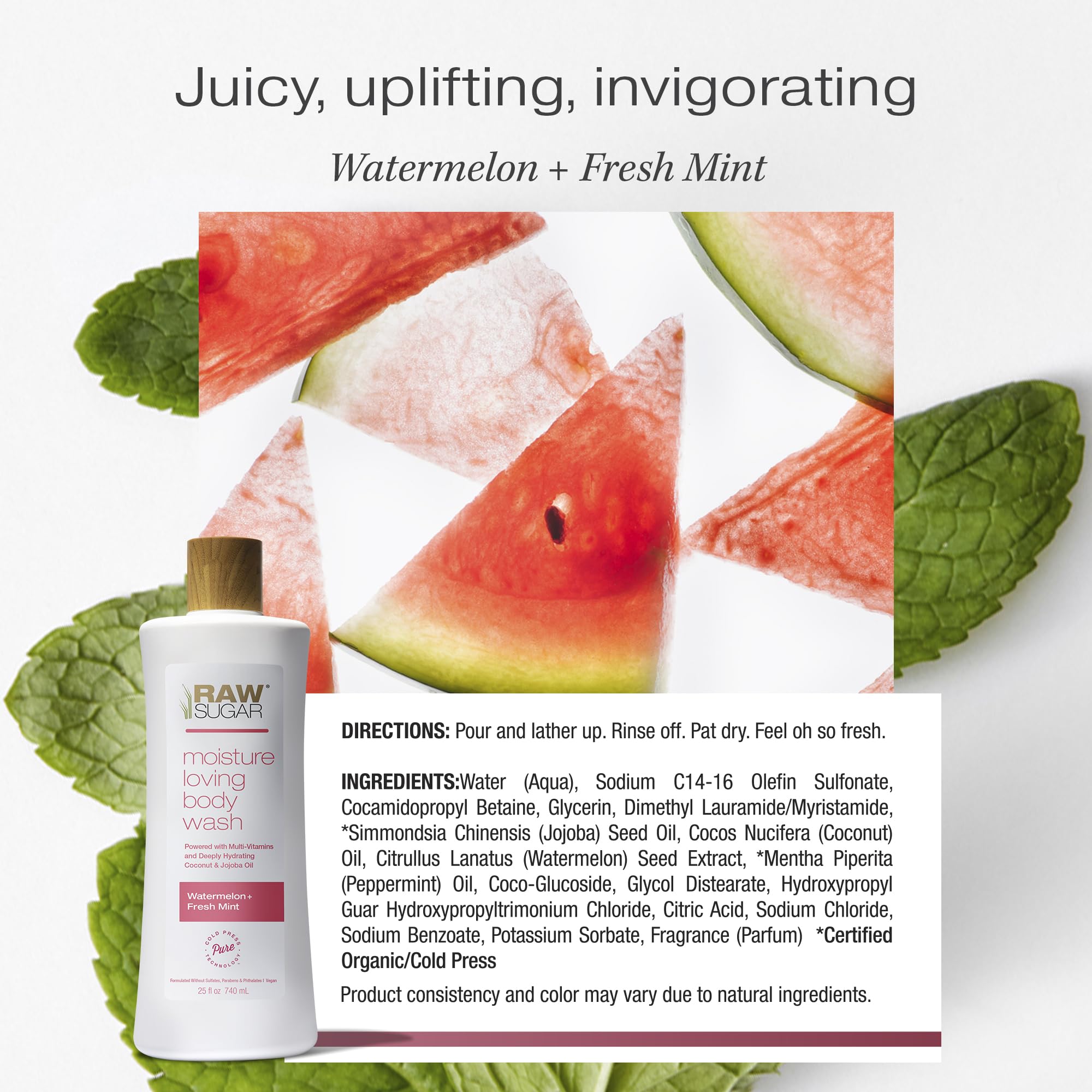 Pouring Raw Sugar Simply Body Wash Watermelon Fresh Mint into hand
