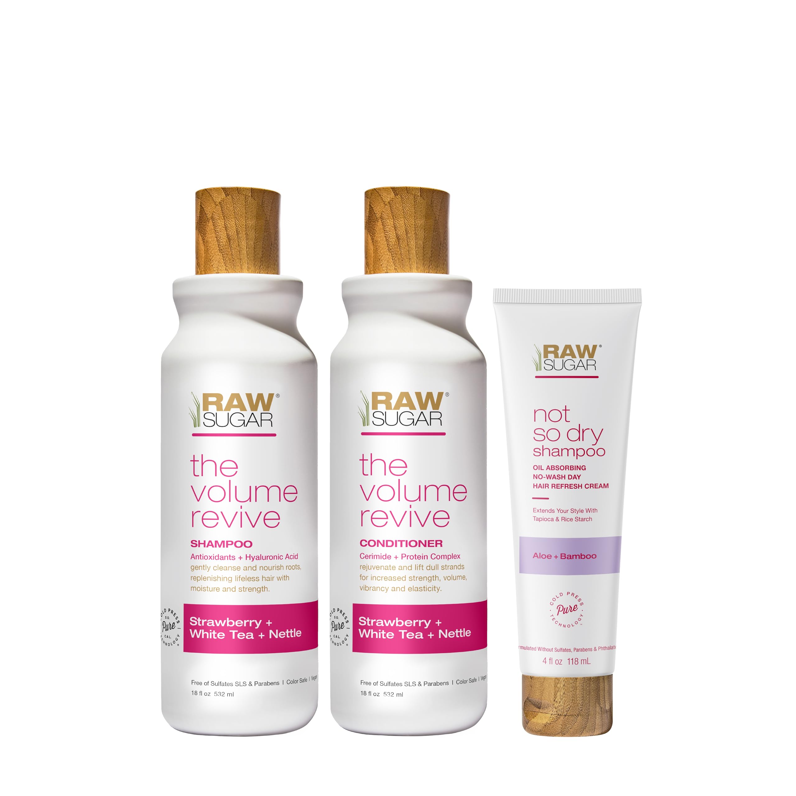 Raw Sugar Volume Revive Shampoo bottle with rich lather for fuller-looking hair