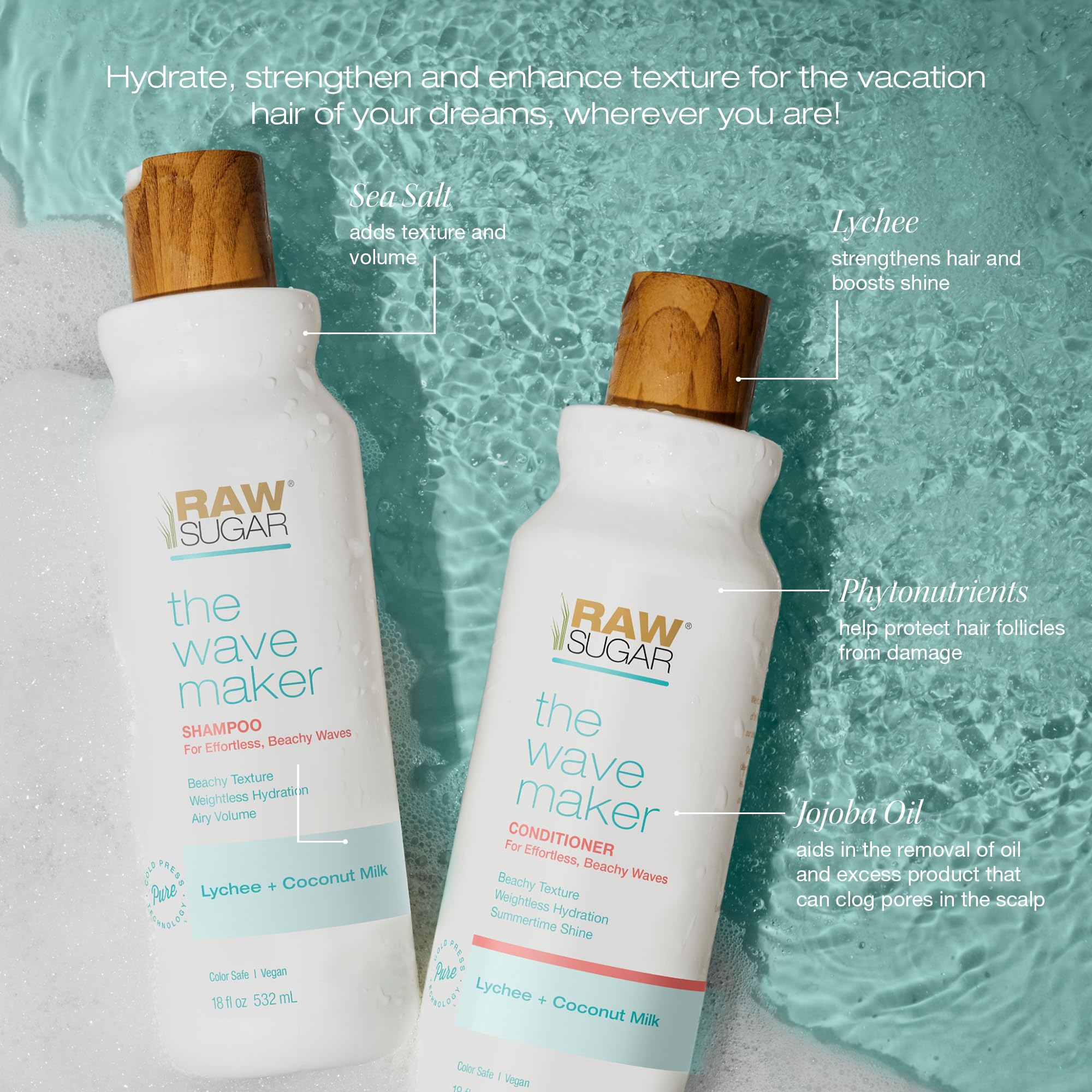 RAW SUGAR Wave Maker packaging in recycled materials underscores sustainable beauty.