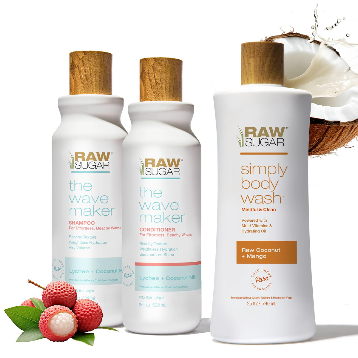 RAW SUGAR Wave Maker Shampoo bottle for soft, textured waves.