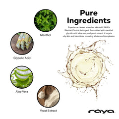 Raya Blemish Control Toner application on cotton pad for gentle cleansing and toning.