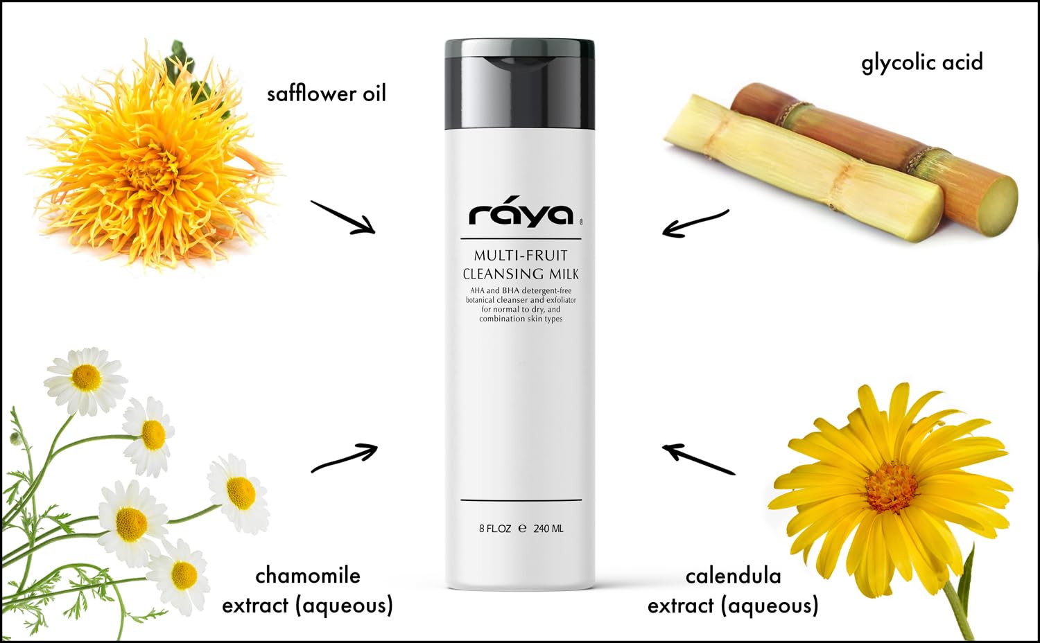 Raya cleansing milk pump-dispense demonstrates easy, mess-free application.