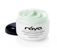 Raya Collagen-Elastin Cream bottle close-up for deep hydration.