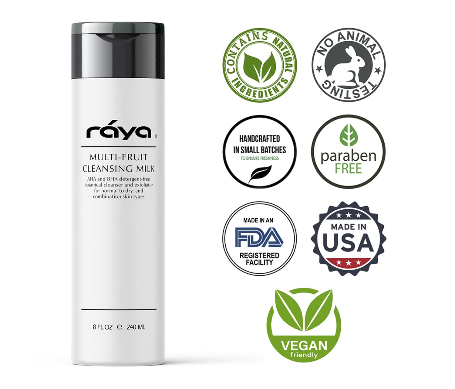 Raya exfoliating milk texture closeup emphasizes gentle AHA/BHA exfoliation.