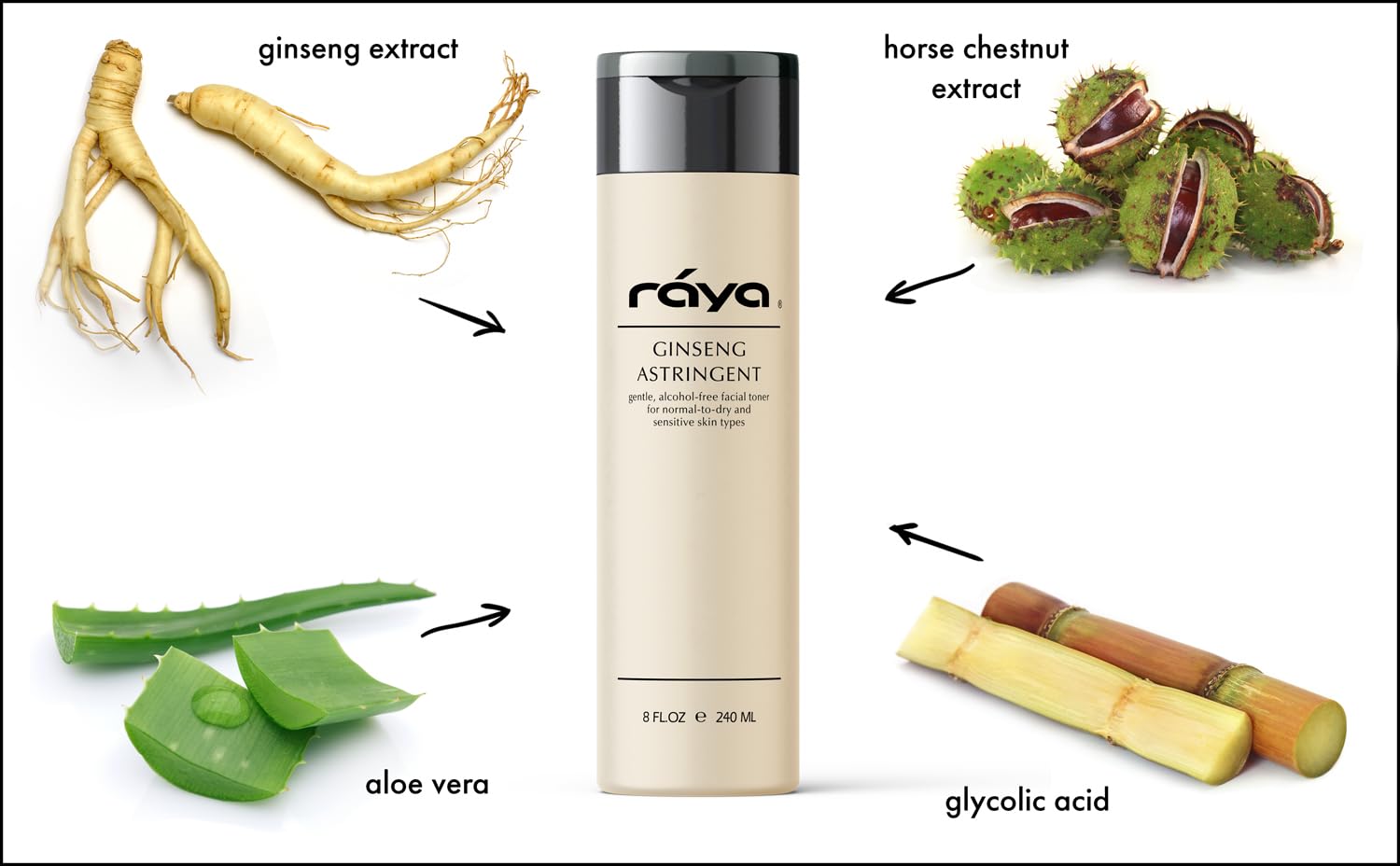 Raya Ginseng Toner label closeup highlighting natural ingredients