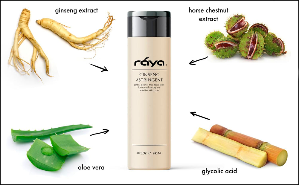 Raya Ginseng Toner label closeup highlighting natural ingredients