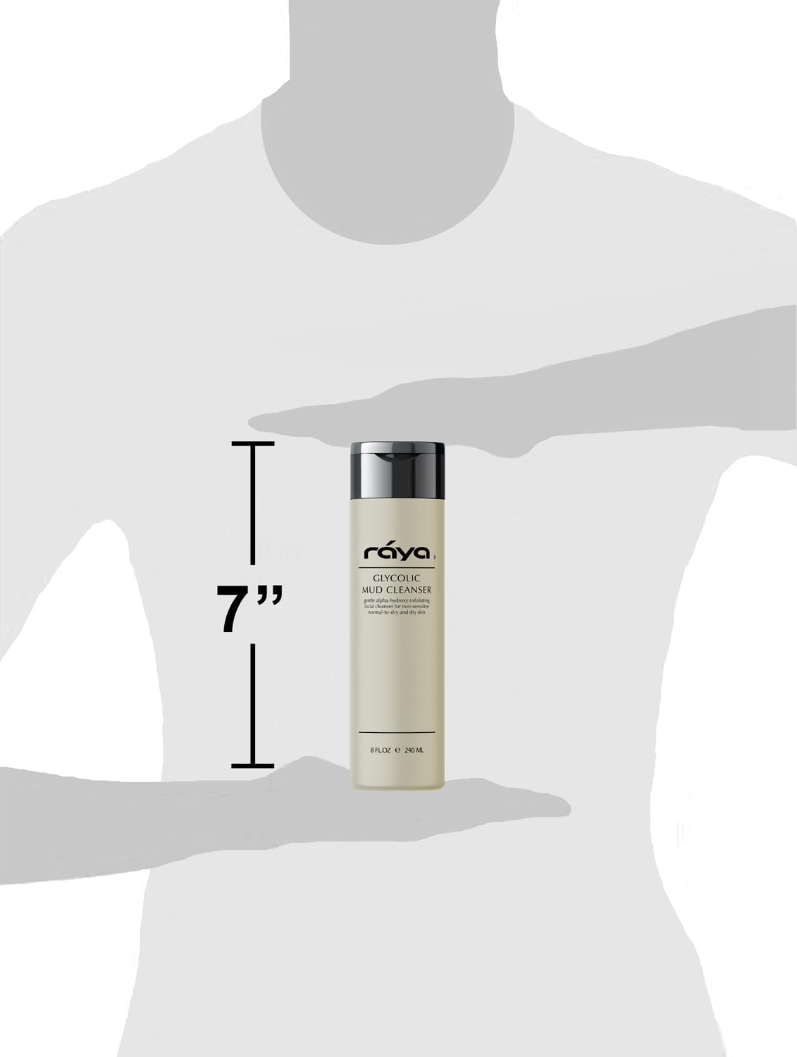 Raya Glycolic Mud Cleanser box on shelf showing natural ingredients.