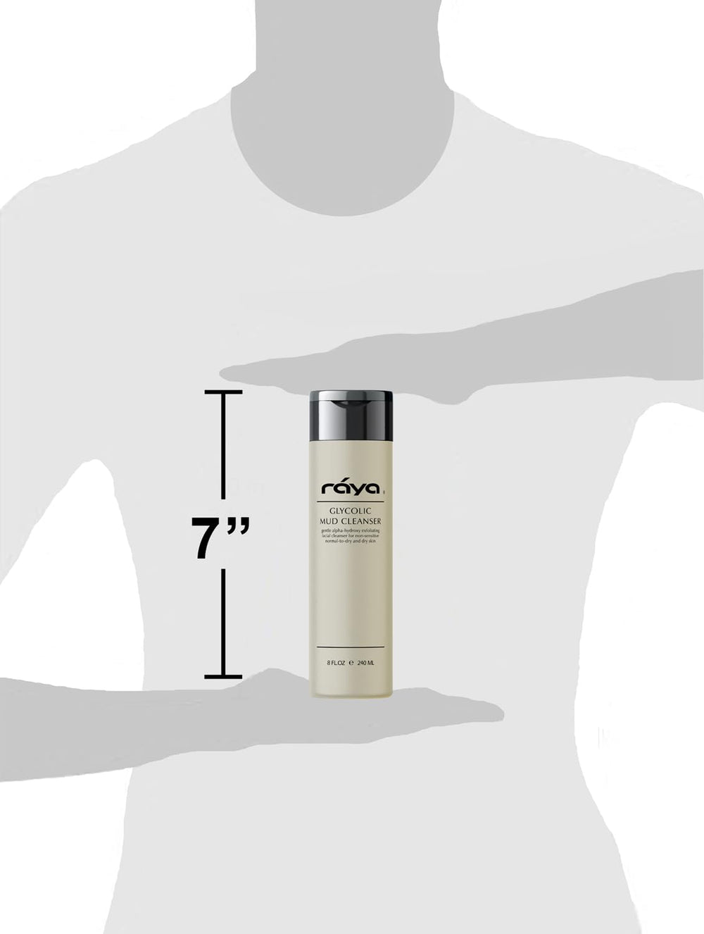 Raya Glycolic Mud Cleanser box on shelf showing natural ingredients.